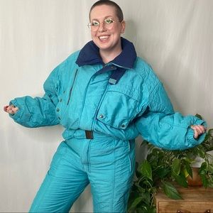 Vintage Teal and Navy Puff One piece Snowsuit